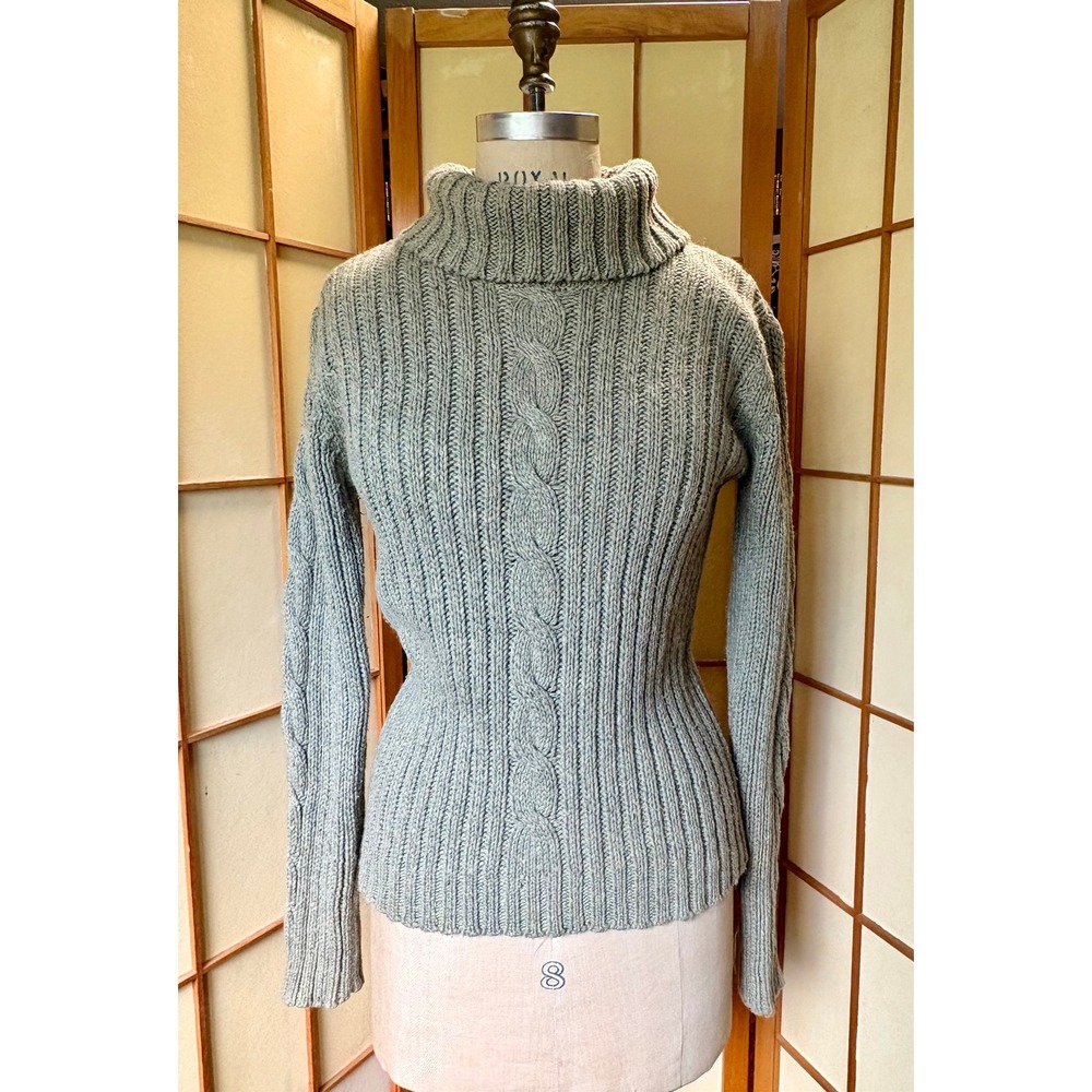 Liz Claiborne Liz & Co Womens Sage Green Cable Knit Ribbed Turtleneck Sweater S